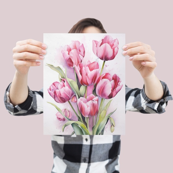 Watercolor Tulips Wall Art Illustration Print Poster Unframed - Picture 4 of 5